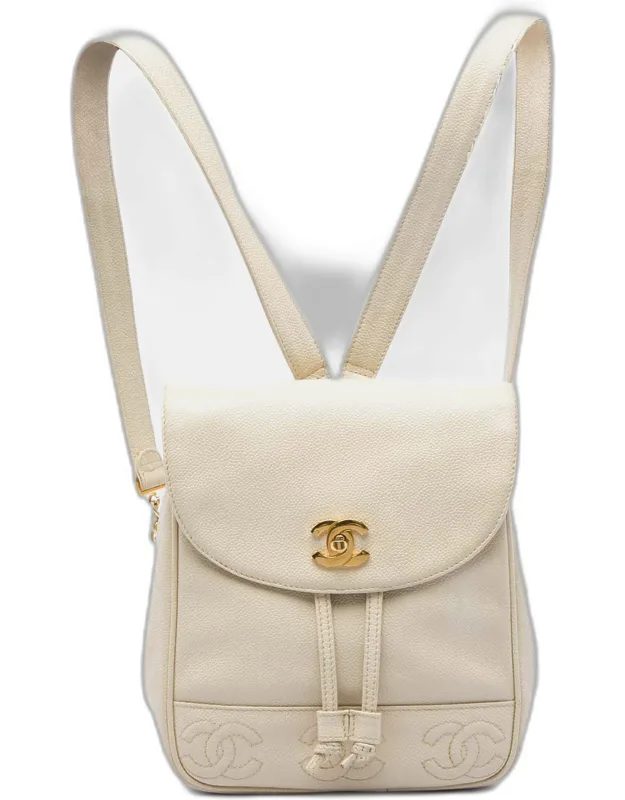 Triple Cc Caviar Leather Backpack Bag