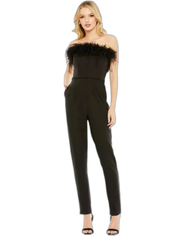 Strapless Jumpsuit With Feather Trim