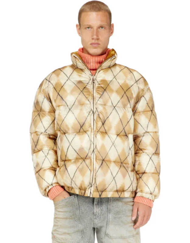 Reversible Puffer Jacket With Argyle Print