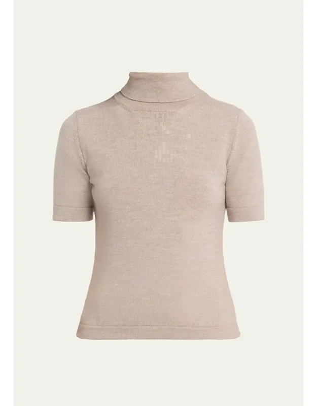 Turtleneck Short-sleeve Sweater - Slim Fit, Hip Length