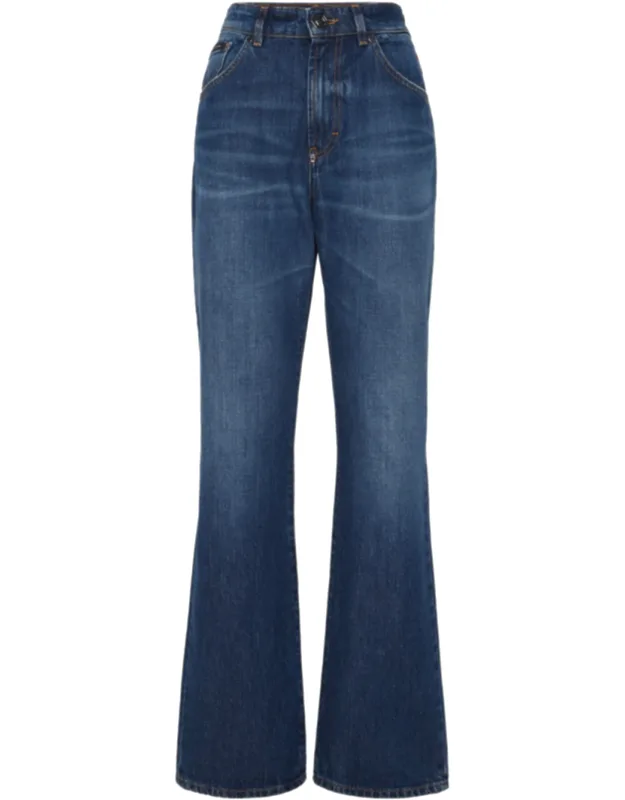 Straight Fit Jeans With Leather Label And Single Metal Button