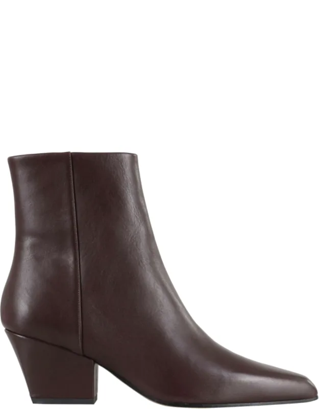 Pointed Square Heel Leather Ankle Boots