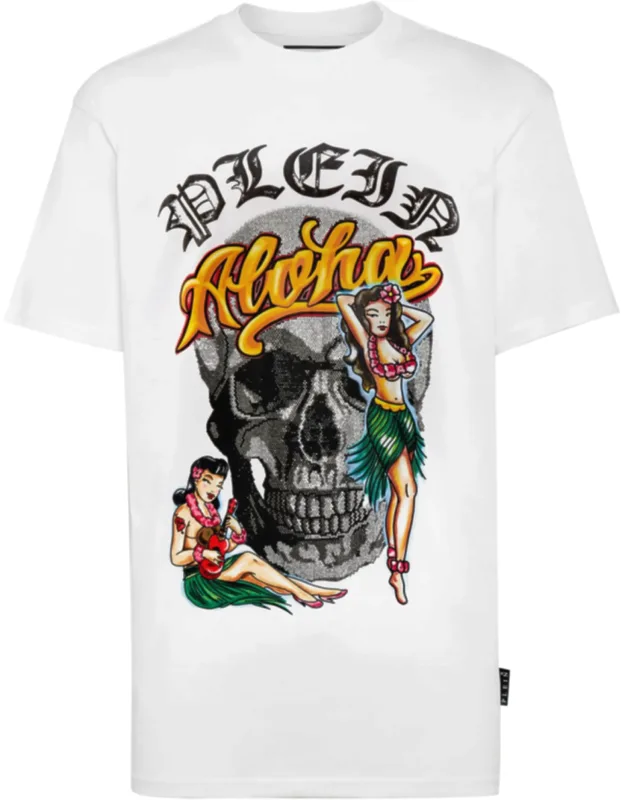 T-shirt Round Neck Ss With Color Bejeweled Elements And Hexagon Patch