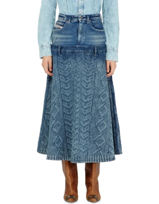 Midi Skirt In Cable-knit-effect Denim