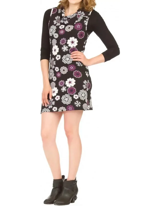 Floral Rubber Print Drape Neck Dress