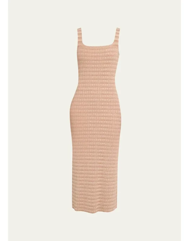 Striped Rib Knit Midi Tank Dress