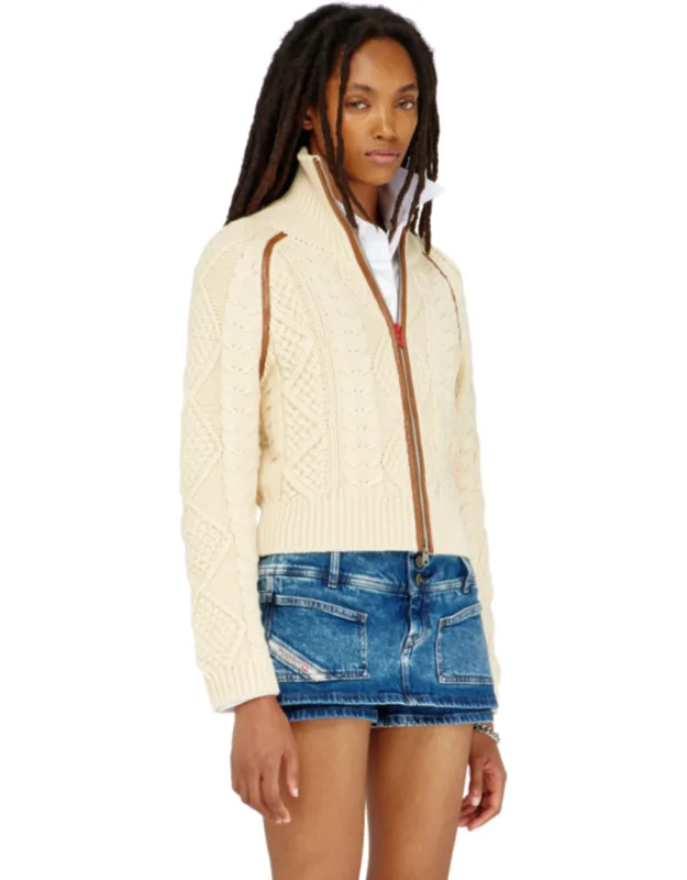 Cable-knit Cardigan With Contrast Bands