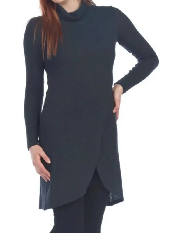 Ribbed Turtle Neck Tulip Hem Sweater Dress