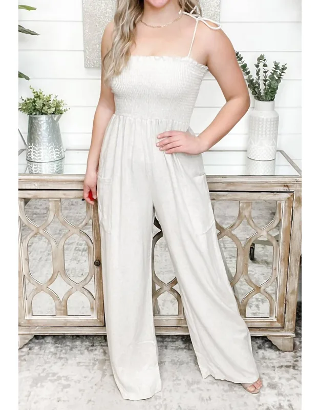 Feel Like This Smocking Detail Tie Strap Jumpsuit
