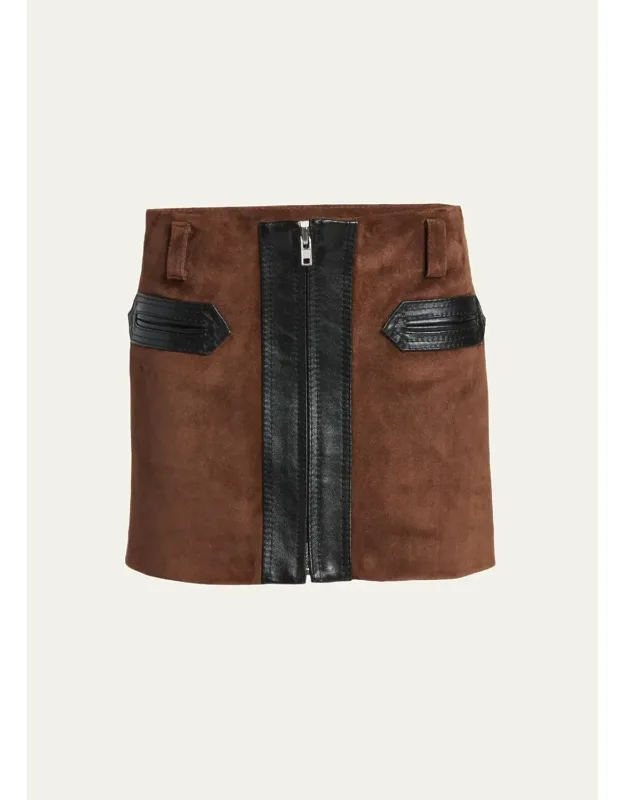 Zip-front Suede Skirt