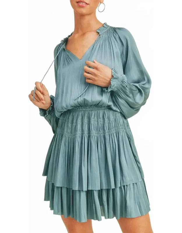 Flutter Sleeve Silky Crinkle Mini Dress