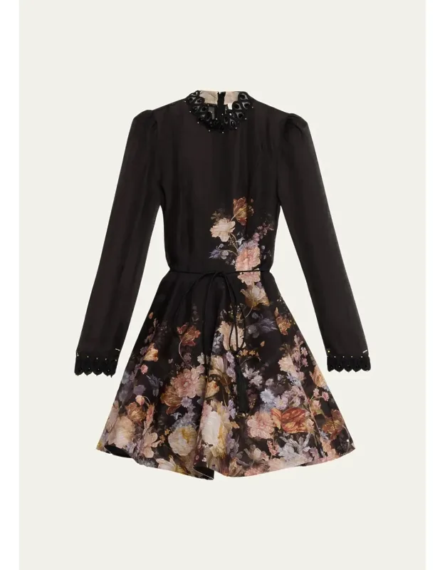 Embellished Floral Mini Dress