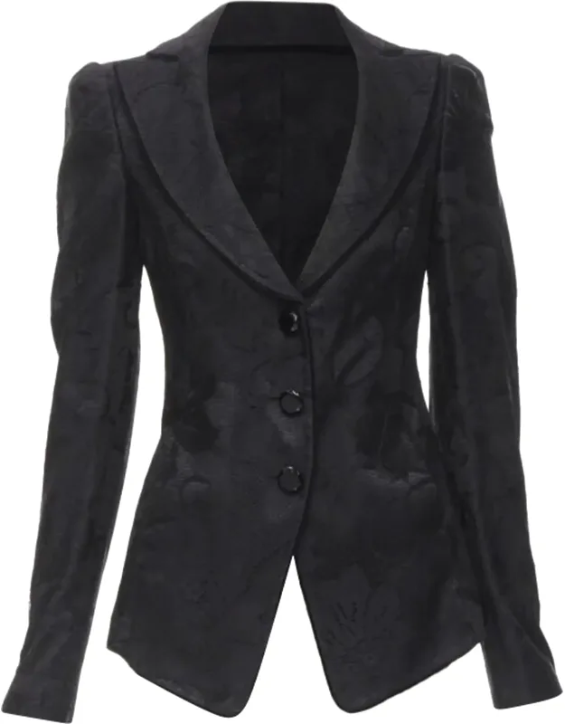 Lace Jewel Cut Buttons Fitted Blazer
