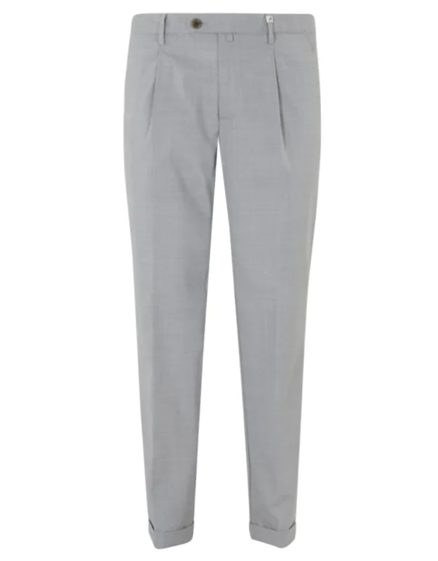 Light Gray Turn-up Waist Loops Wool Trousers