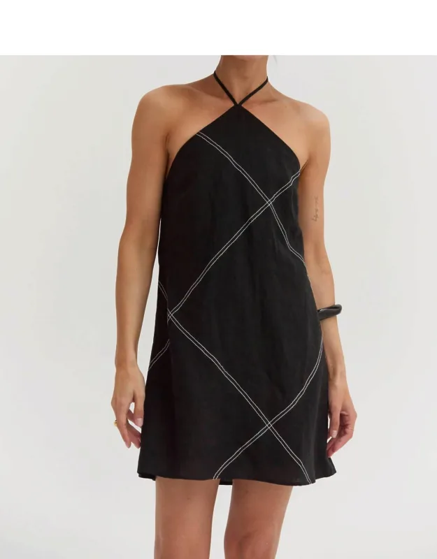 Contrast Stitch Halter Mini Dress