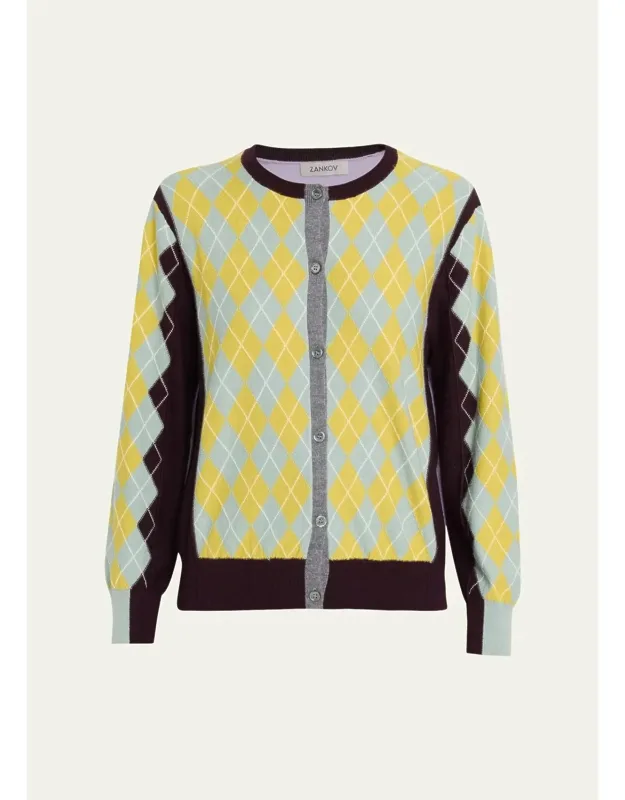 Wool Argyle Colorblock Cardigan