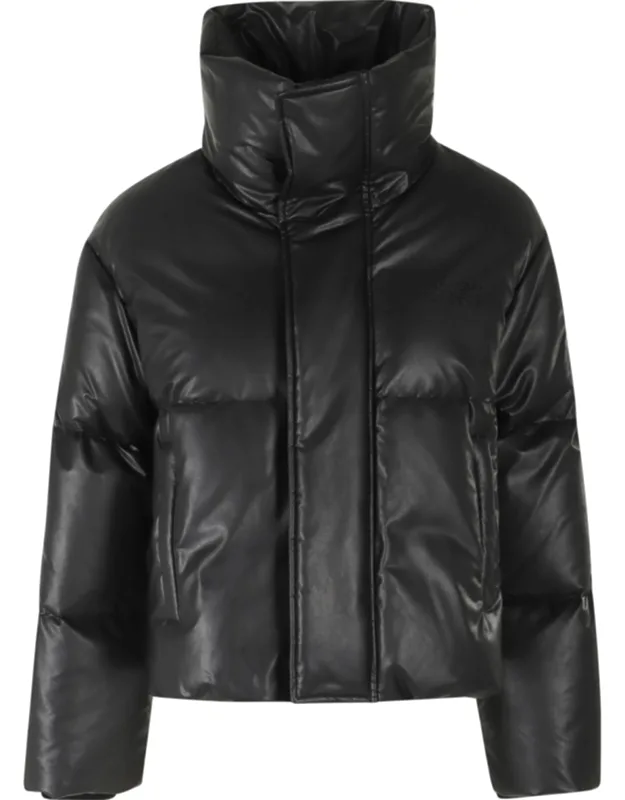 Faux Leather Duck Down Padded High Neck Jacket
