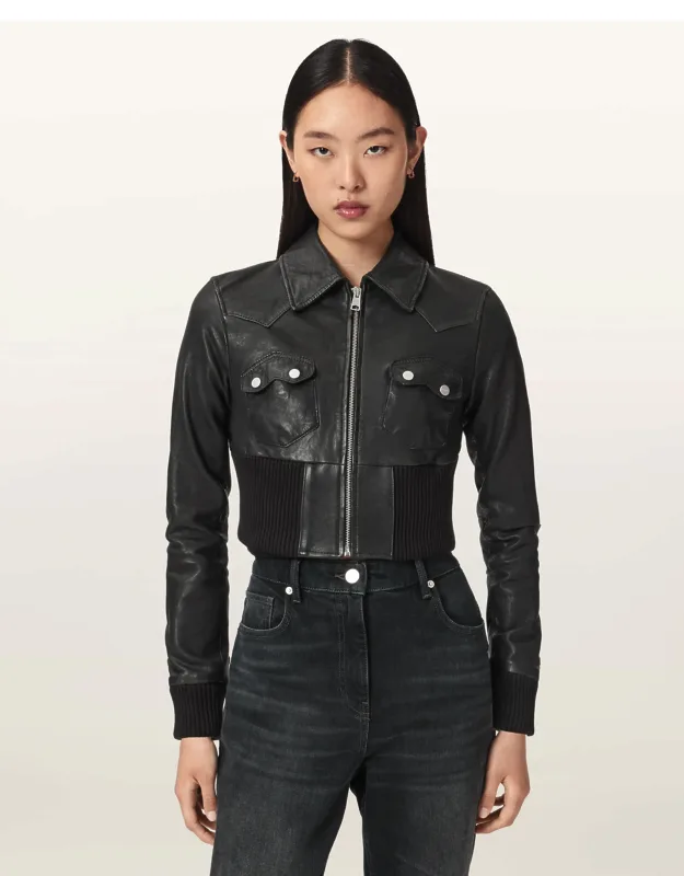 Lena Slim Fit Cropped Leather Jacket