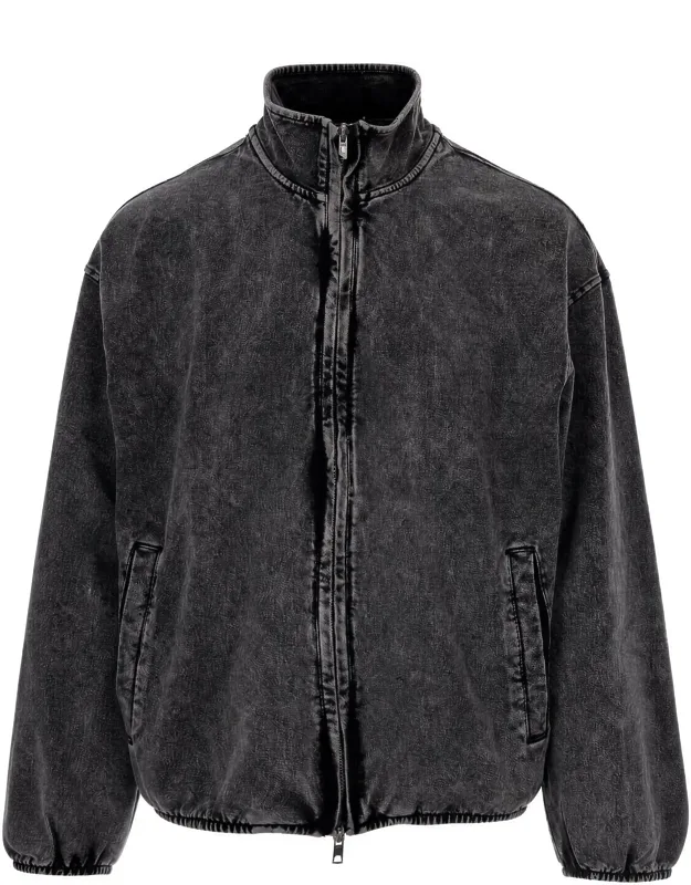 Washed Charcoal Cotton Denim Bomber Jacket