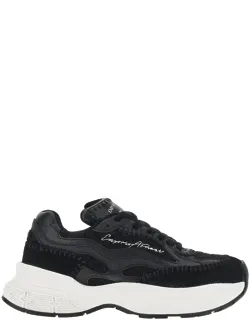 Knitted Sneakers With Faux Leather Details