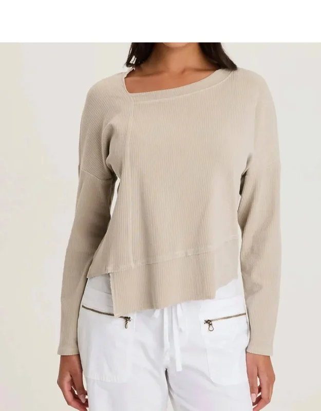 Asymmetrical Ribbed Knit Long Sleeve Tee