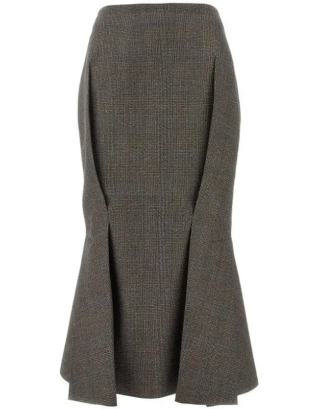 Prince Of Wales Wool Midi Skirt