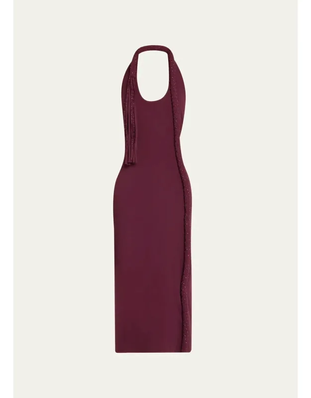 Embellished Halter Midi Dress