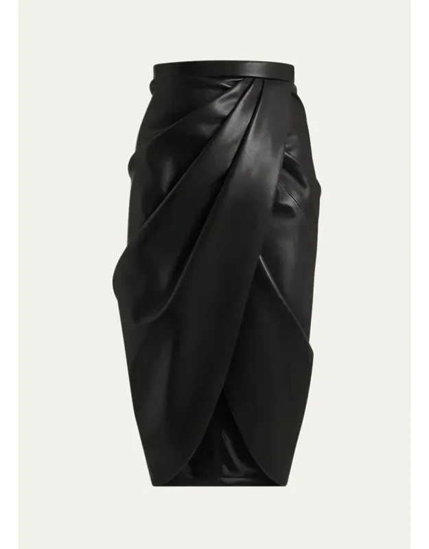 Draped Lambskin Midi Skirt