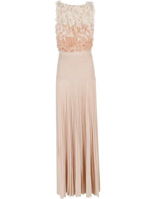 Tulle 3d Petals Pleated Viscose-blend Evening Dress