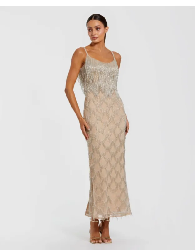 Beaded Fringe Column Maxi Dress