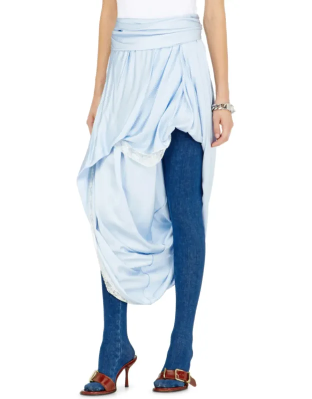 Draped Satin Midi Skirt With Lace Trim