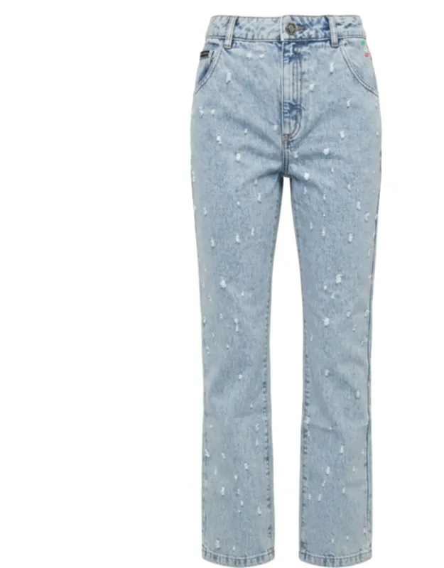 Straight Fit Jeans With Distressed Detailing And Classic Five Pocket Construction