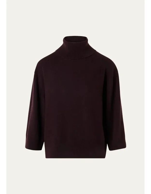 Turtleneck Cashmere 3/4-sleeve Sweater
