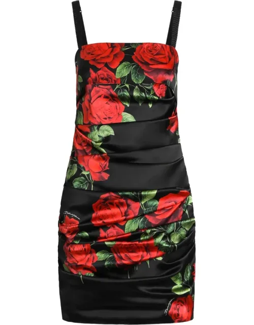 Rose-print Satin Mini Dress