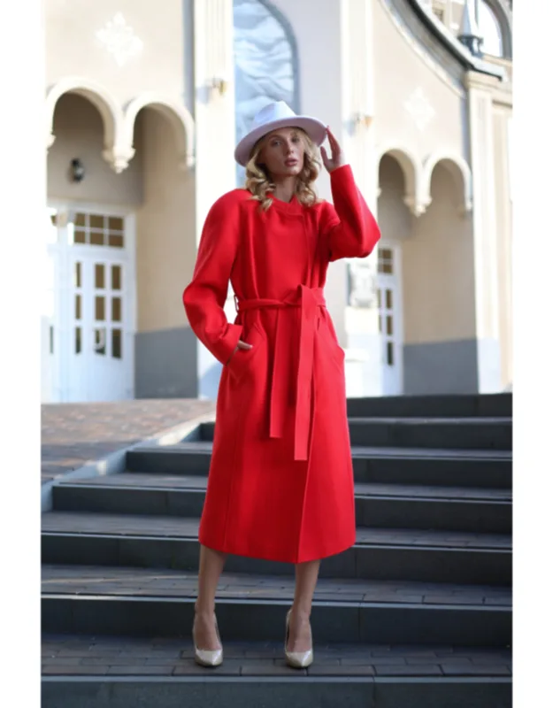 Band Collar Wool Blend Coat