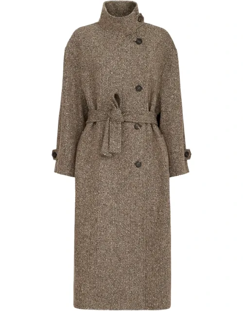 Sparkling Virgin Wool Chevron Belted Coat
