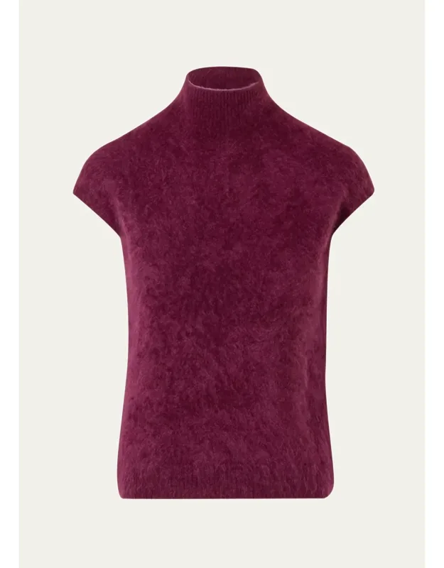 Mock-neck Cashmere Cap-sleeve Sweater