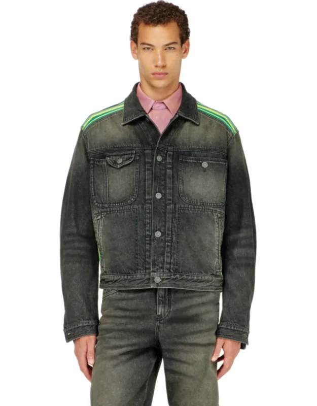 Trucker Jacket With Striped Shoulder Bands