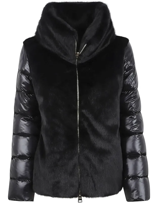 High Collar Down Jacket With Two-way Zip Closure And Faux Fur-trimmed Collar