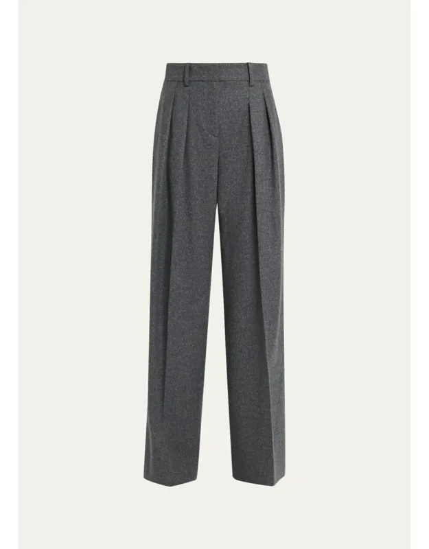 Pleated Wool Wide-leg Trousers