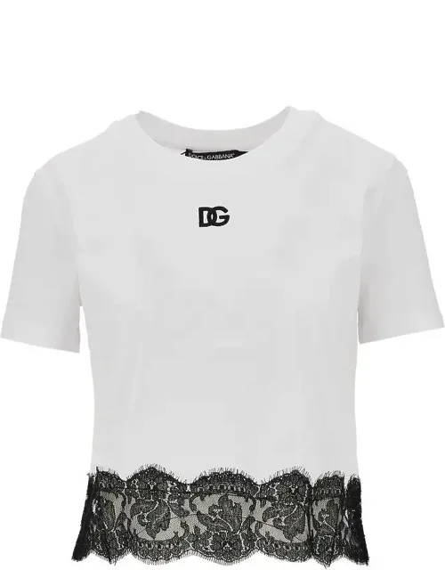 Cropped T-shirt With Lace Trimming