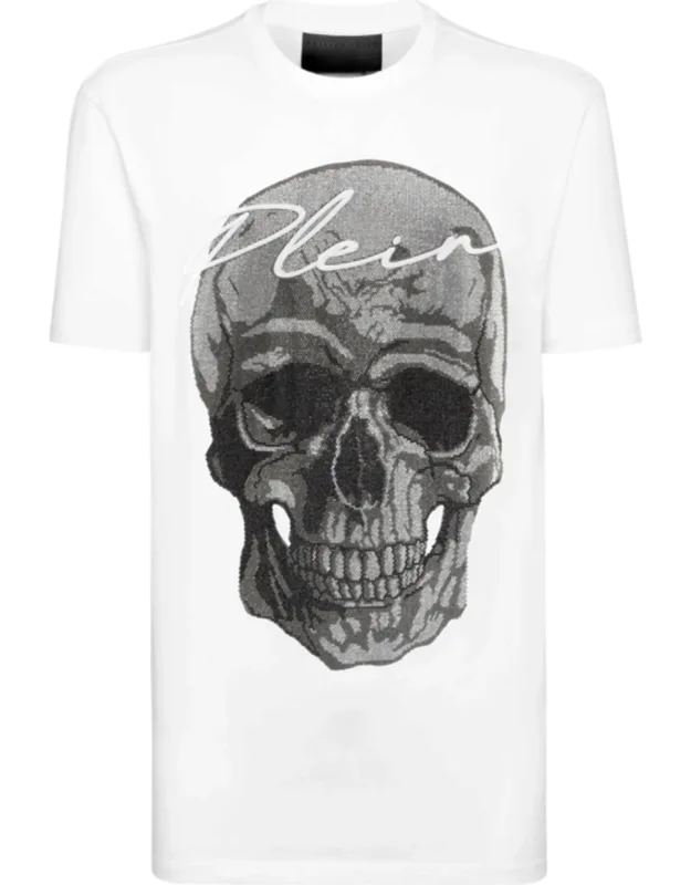 T-shirt With Round Neck And Skull Stones