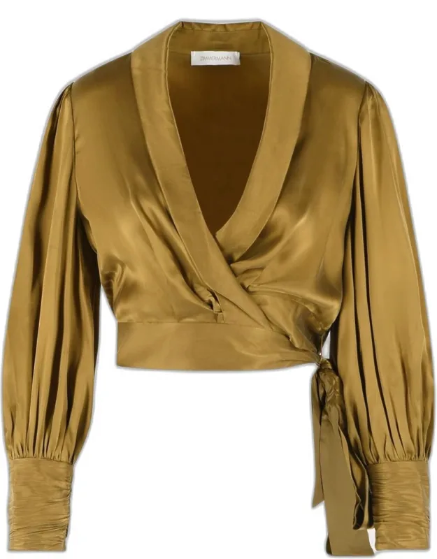 Crop Wrap Silk Blouse