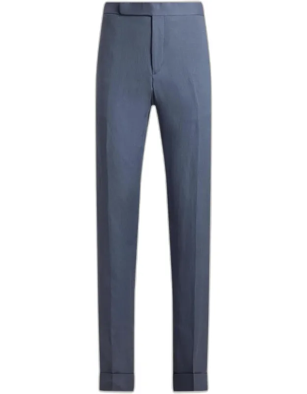 Silk And Linen Straight-leg Flat Front Trousers