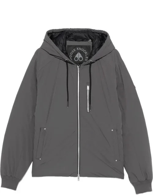 Drawstring-hooded Logo-patch Jacket