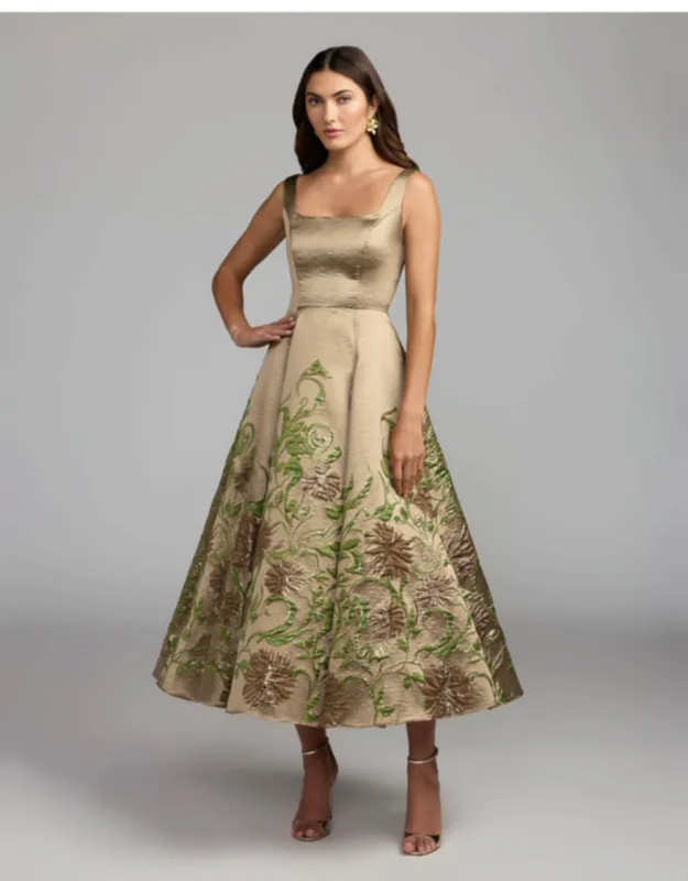 Floral Brocade A-line Midi Dress