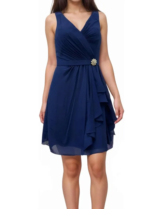 Brooch Drape Mini Dress