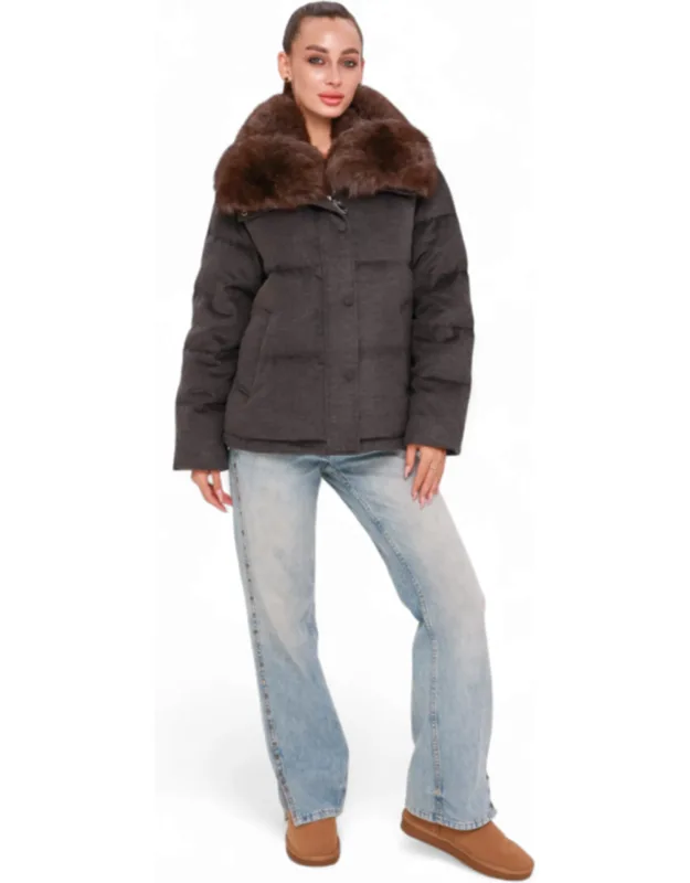 Genuine Polar Fox Fur Cashmere Effect Down Coat