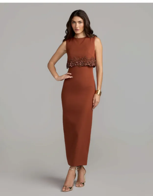 Floral Embellished Overlay Column Dress