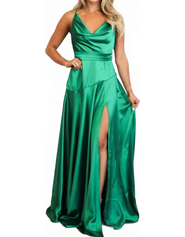 Cowl Neck Satin Maxi Dress